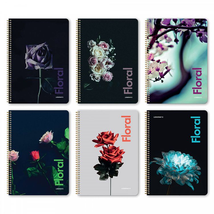 FLORAL Wirelock Notebook A4/21Χ29 3 Subjects 90 Sheets 6pcs