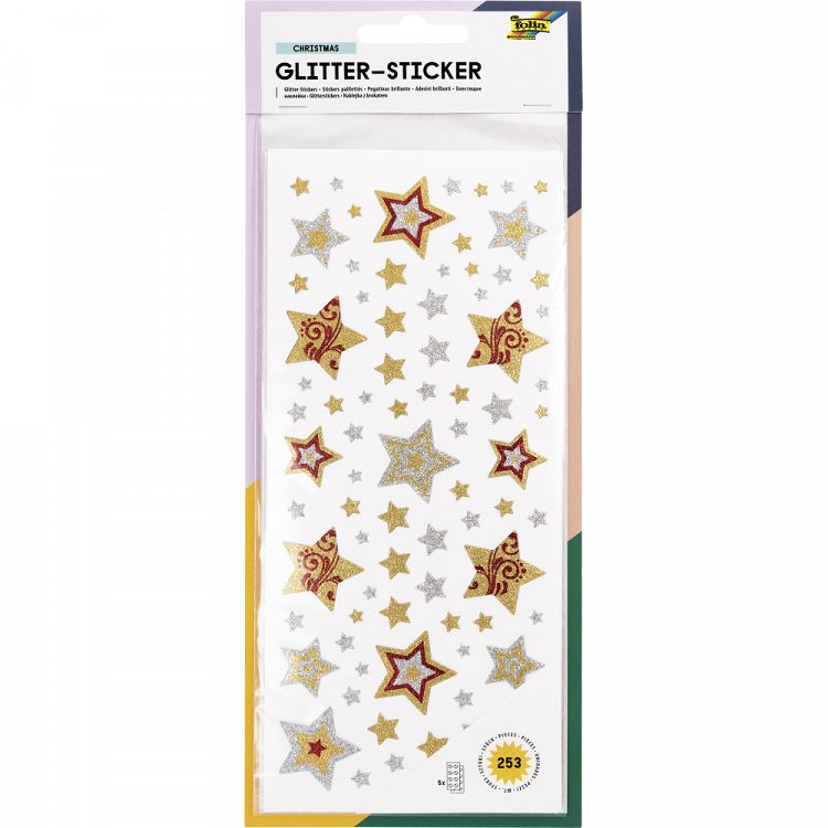 Set Glitter Stickers, 5 Sheets, 10X23 cm, CHRISTMAS