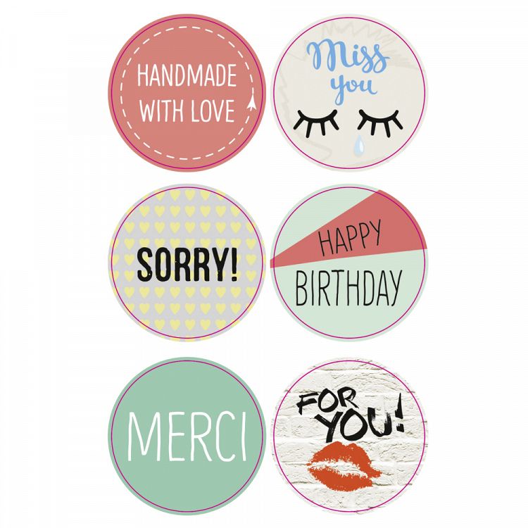 Set 24 Round Stickers, 4 Sheets, 9X14 cm, COOL WISHES