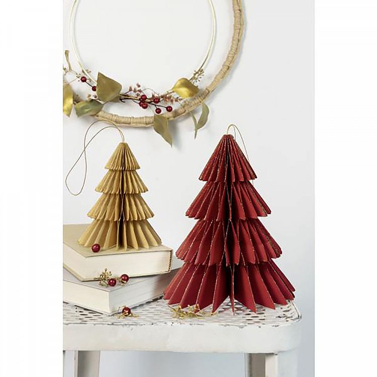 Χριστουγενιάτικα Δέντρα από Χαρτί 2τμχ Κόκκινο & Μπεζ με Γκλίτερ 20 & 13εκ