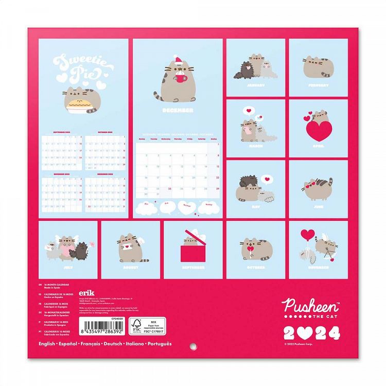 Wall Calendar 2024 30X30cm PUSHEEN Purrfect Love Collection