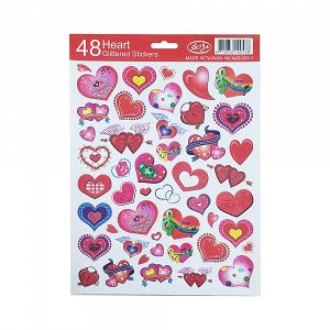 GLITTER HEARTS 48 Stickers in an A4 sheet