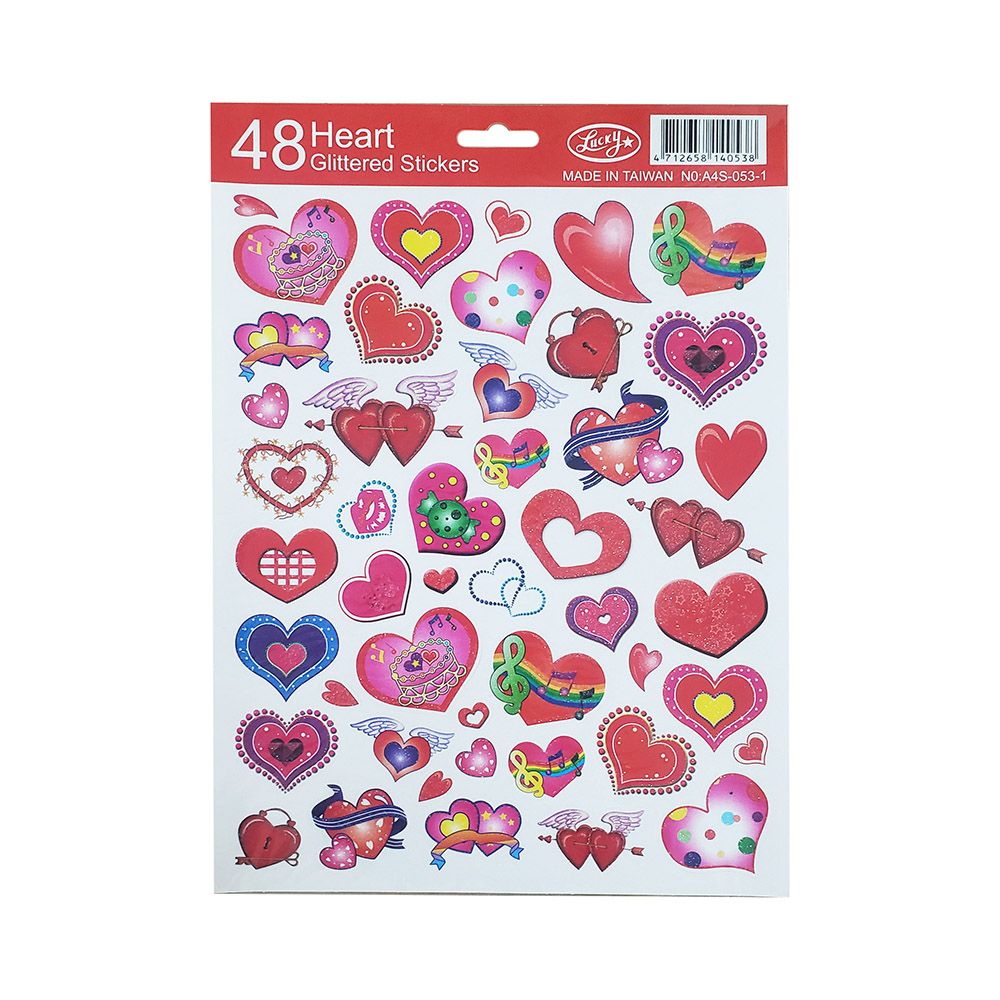 GLITTER HEARTS 48 Stickers in an A4 sheet