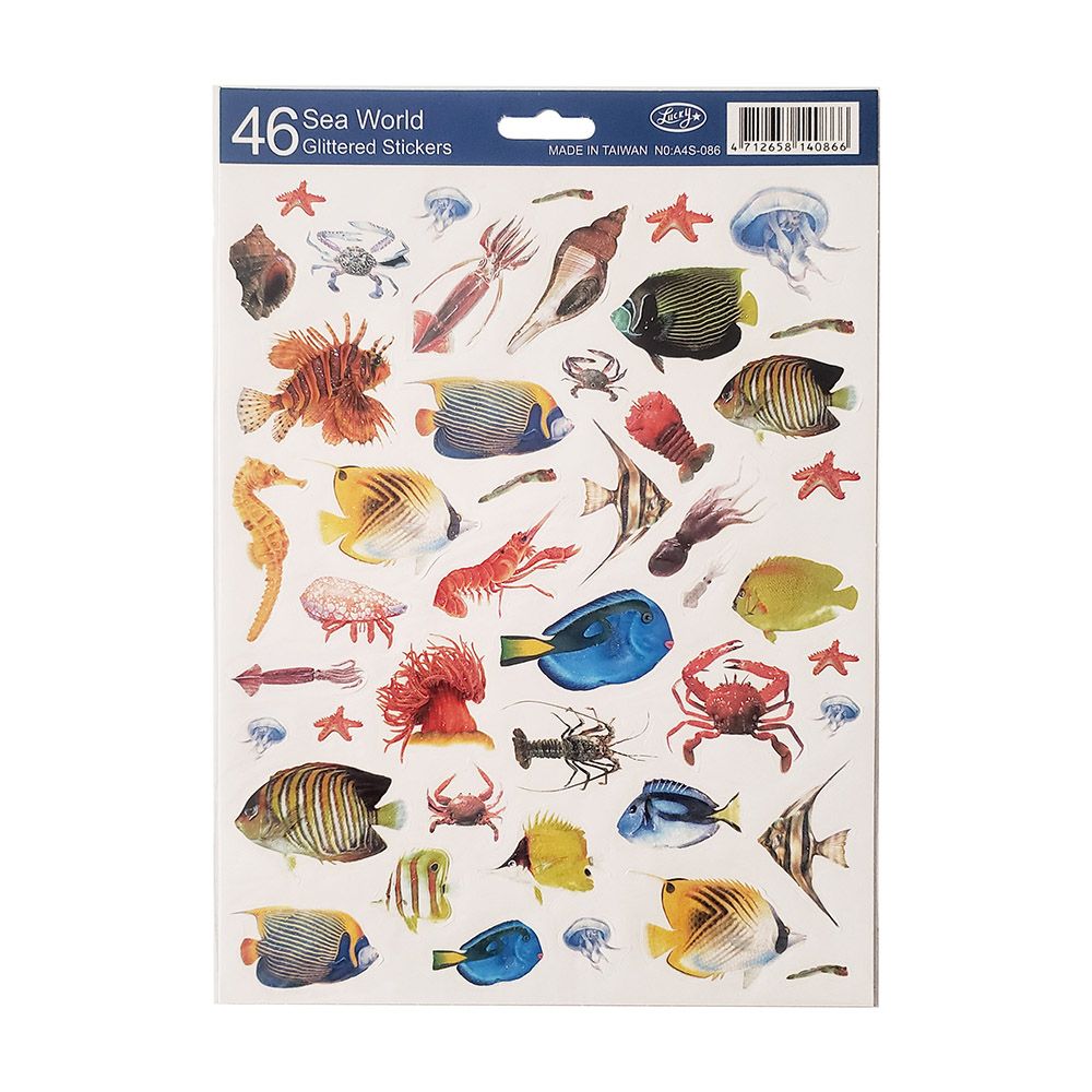 GLITTER SEA WORLD 46 Glitter Stickers in an A4 sheet