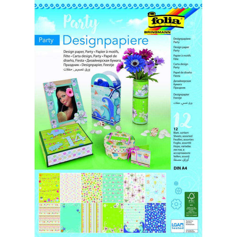 Design Papers Glitter, A4, 12pcs 165gr, Party