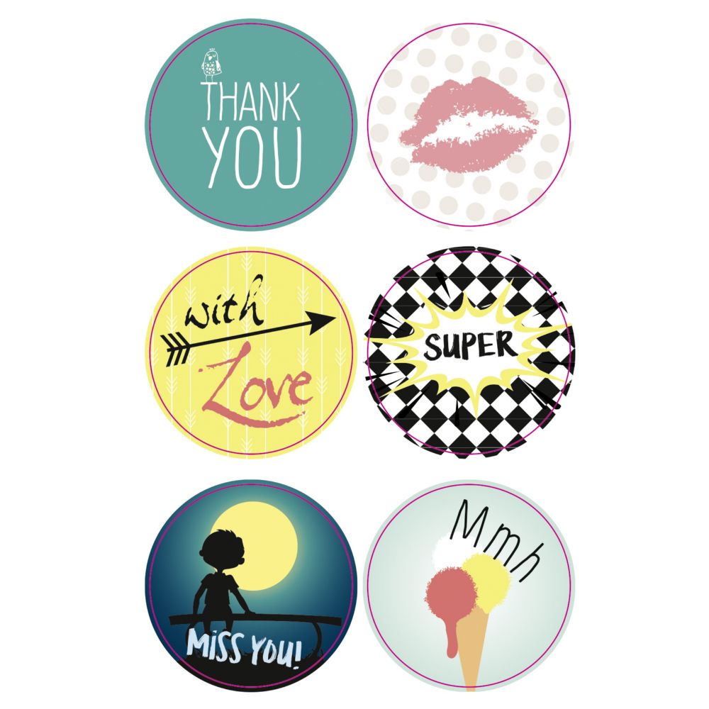 Set 24 Round Stickers, 4 Sheets, 9X14 cm, COOL WISHES